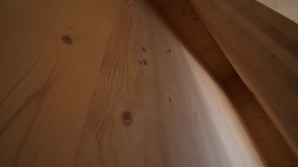 Detail Wooden Walls Made Striped Board Construction Site Camera Movement — Vídeo de stock