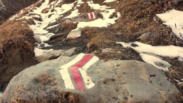 Austrian Hiking Trails White Red Sign Direction Guide Printed Stone — Video Stock