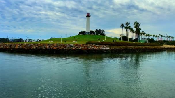 Wide Angle Shot Light House Long Beach California — Stock video