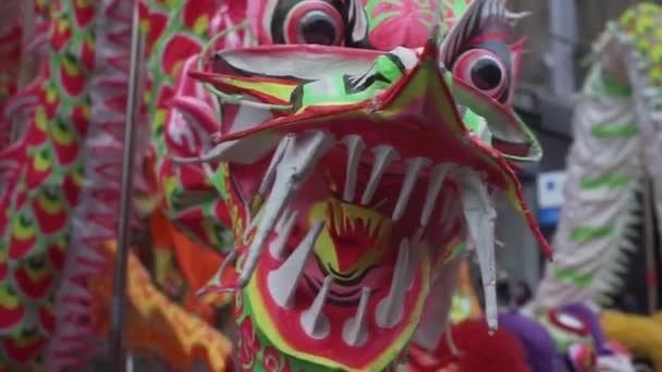 Close View Beautiful Colorful Painted Head Chinese Dragon New Year — 图库视频影像