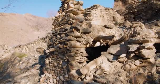 Old Broken Stone Fortress Mountains Silk Road Sentob Village Uzbekistan — Αρχείο Βίντεο