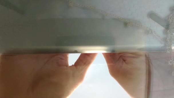 Half Laptop Glass Table Small Portion Two Male Hands Seen — Stockvideo