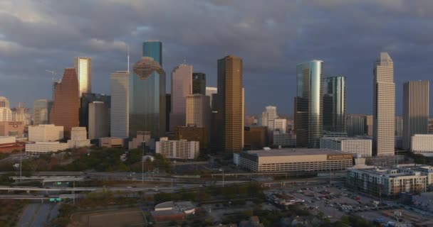 Drone View Downtown Houston Cityscape Beautiful Day — Stock video