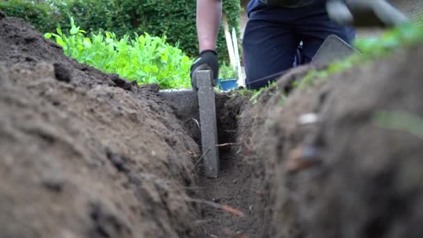 Worker Placing Concrete Slab Ground Build Garden Bed — Video