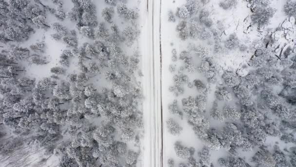 Aerial Overhead Drone View Snowy Unplowed Back Roads Colorado Surrounded — Stockvideo