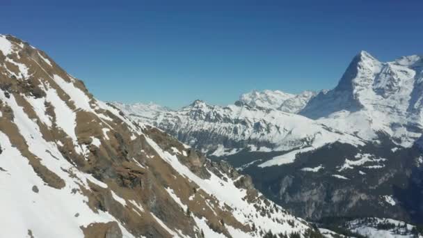 Aerial View Mountain Ridge Covered Snow — Vídeos de Stock