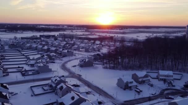 Neighborhood Shot Sunset Snow Winter — Stockvideo