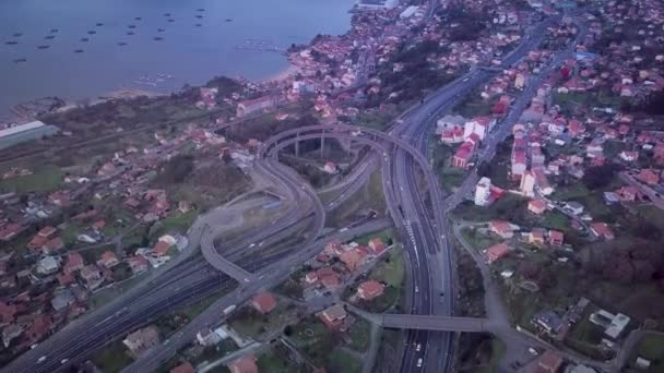 Aerial View Small Highway Flyover Galicia Atlantic Coast Smal Village — Stock videók