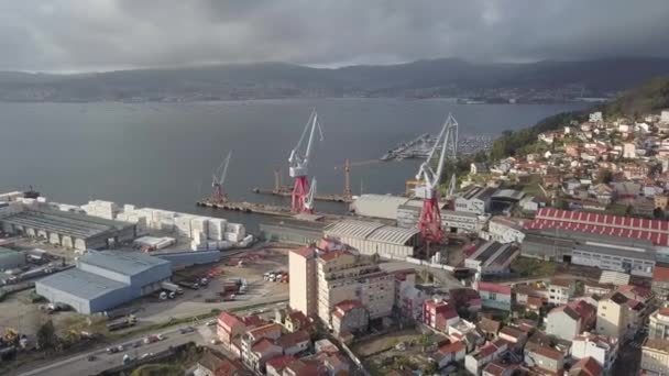 Aerial View District Teis Vigo Grey Day Cargo Harbour Atlantic — ストック動画