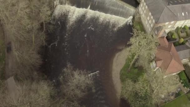Aerial Drone Shot River Water Flowing Cascade Waterfall — Vídeos de Stock