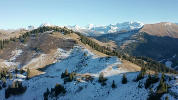 Aerial Green Mountain Ridge Thing Layer Snow — Vídeo de stock