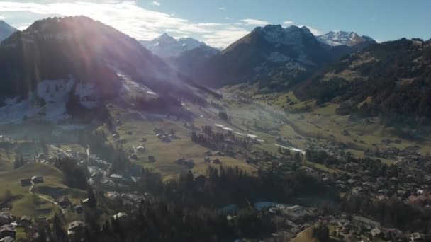 Stunning Aerial Beautiful Valley Surrounded Swiss Mountains — Video Stock
