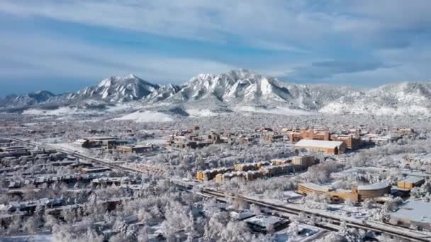 Aerial Time Lapse Downtown Boulder Colorado Boulder Snow Ice Covered — Stockvideo