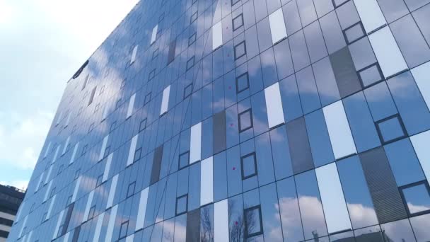 Corporate Building Real Estate Office Buildings Glass Reflections Sky — Video