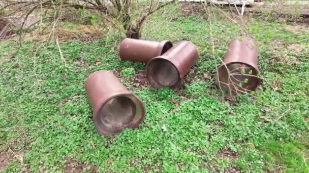 Large Ceramic Pipes Found Farm — Stock video