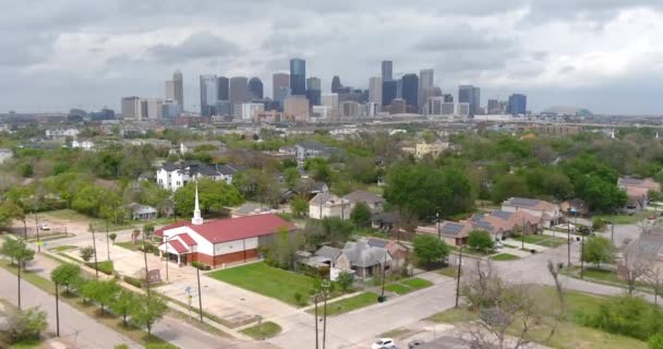 Aerial Third Ward Houston Landscape Downtown Houston Sits Background — ストック動画