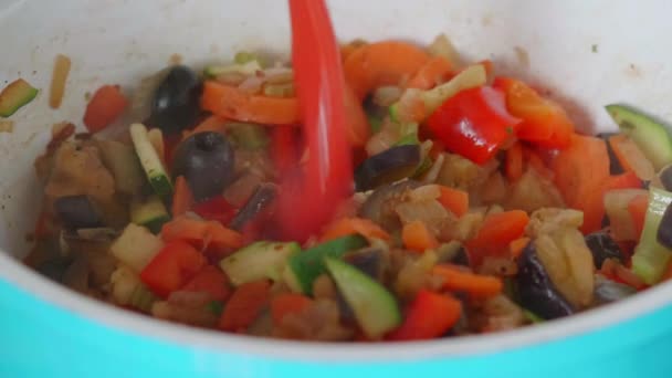 Adding Chopped Tomatoes Ingredients Vegan Italian Caponata — Video Stock