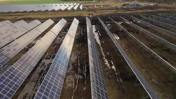 Panning Shot Drone Muddy Solar Power Plant — Stok video