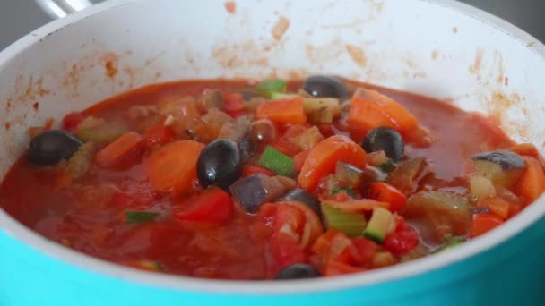 Cooking Healthy Vegan Caponata Locally Sourced Vegetables — Video Stock