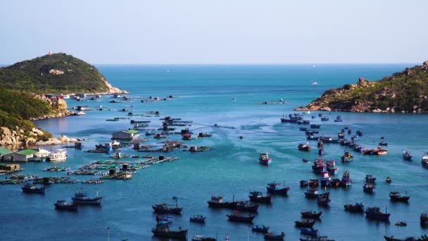 Vinh Bay Vietnam Harbor Panorama Fishing Boats Fish Farms — Vídeos de Stock