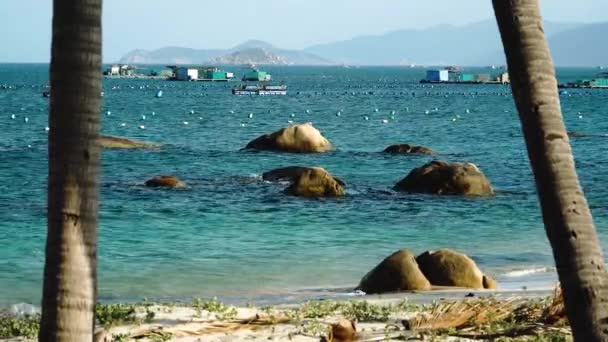 Idyllic Ocean View Calm Water Outstanding Rocks Mountain Silhouette Background — Stockvideo