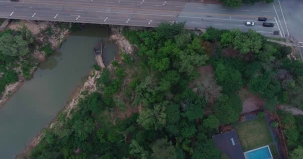 Aerial View Buffalo Bayou Runs City Houston — Vídeo de stock