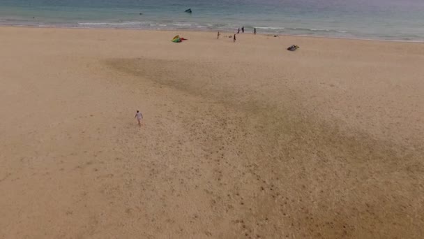 Aerial View Beach Some Kite Surfers Next Water Playing Kites — Stok video