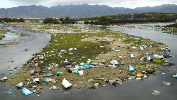 Environmental Pollution Riverbank Son Hai Vietnam Locked — 图库视频影像