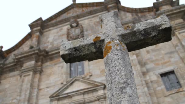 Christian Cross Front Royal Monastery Santa Maria Oia Portuguese Way — 图库视频影像