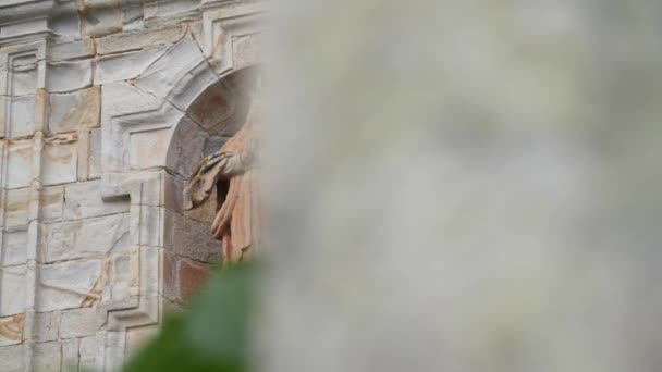 Діва Фасаді Королівського Монастиря Портовому Способі Святого Якова Галісія — стокове відео