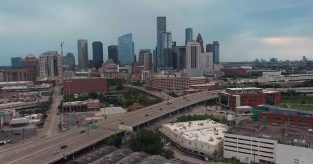 Drone View Downtown Houston Cloudy Day — Stock video