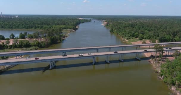 Aerial Cars Driving Bridge Crosses San Jacinto River Houston Texas — Stock videók