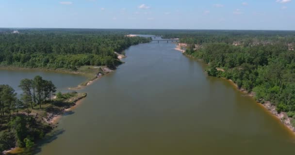 Aerial Cars Driving Bridge Crosses San Jacinto River Houston Texas — Stock Video