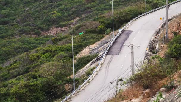 Young Man Drives Old Vietnamese Country Road Yellow Surfboard Attached — Video Stock