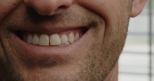 Man Facial Hair Close Smiling — Stockvideo