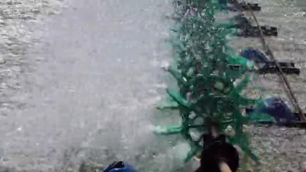 Aquaculture Green Paddle Wheels Working Shrimp Farm Son Hai Vietnam — Wideo stockowe