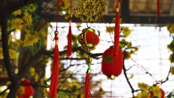 Close Typical Asian Lantern Decoration Hanging Ceiling Static — Vídeo de stock