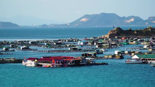 Πανοραμική Θέα Του Binh Hung Νησί Βάρκες Και Πλωτά Σπίτια — Αρχείο Βίντεο
