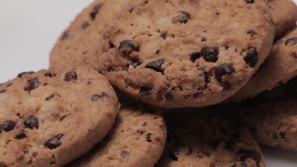 Close Small Batch Chocolate Chip Cookies Rotating White Background — Stock Video