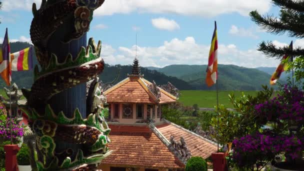 Exterior View Buddhist Gia Nguyen Temple Garden Decoration Vietnam — Stock video