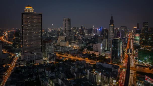 Бангкокское Время Удивительная Skyline Трафиком Заката Ночи — стоковое видео