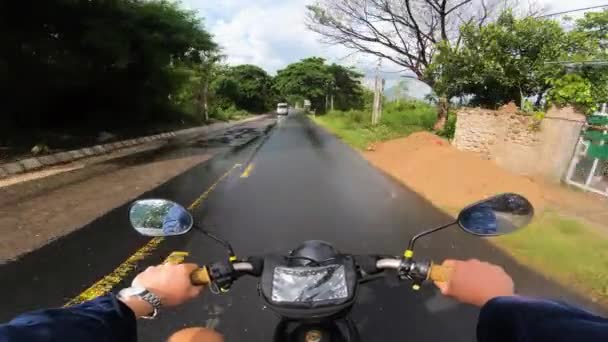 Beautiful Nature View Scooter Riding Fast Tropical Country Road Unrecognizable — ストック動画