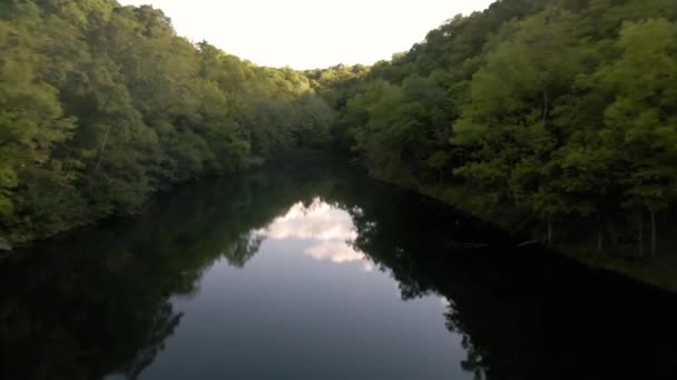 Aerial Shot Private Lake Little Cabin Surrounded Tons Forest — Vídeos de Stock