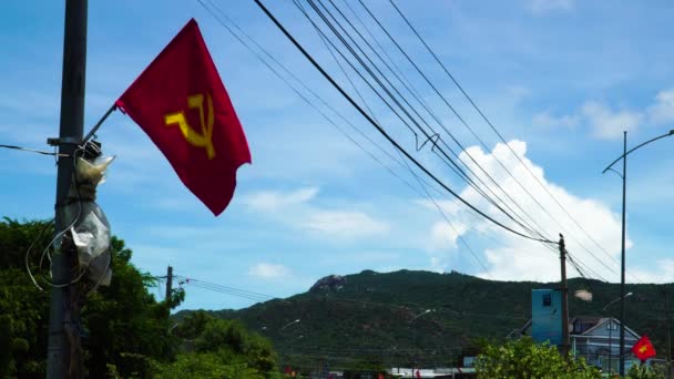 Two Flags Waving Representing Communist Party Vietnamese Nation Tied Separate — Stok video