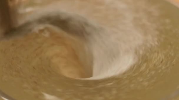 Mixing Coffee Powder Water Self Stirring Mug Macro Shot — стоковое видео