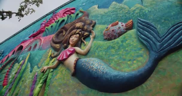 Mořská Panna Namalovaná Stěně Akvária Veřejný Park Taškentu Uzbekistán Nový — Stock video