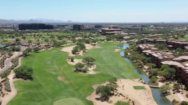 Stunning Aerial Drone Shot Gliding Immaculate Golf Fairway — Stockvideo