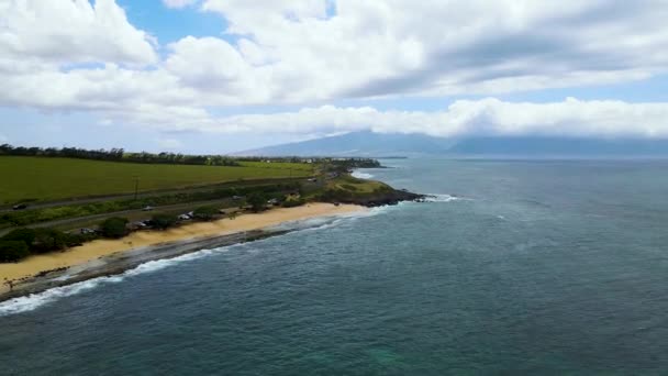 Sandy Beach Coastline Tropical Paradise Island Maui Hawaii Aerial — Video