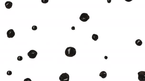 White Background Various Forms Black Tapioca Balls Rolling Suspended Air — Stock videók