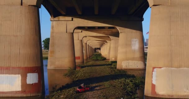 Establishing Aerial Shot Ronald Kirk Bridge Downtown Dallas — Video Stock